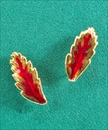 Gold Fern Leaf Post Earring in Red