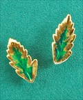 Gold Fern Leaf Post Earring in Green