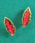 Gold Fern Leaf Post Earring in Hot Pink
