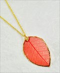 Gold Rubber Leaf Necklace in Red