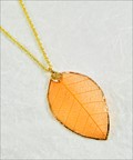 Gold Rubber Leaf Necklace in Orange