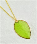 Gold Rubber Leaf Necklace in Green