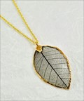 Gold Rubber Leaf Necklace in Black