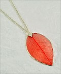 Silver Rubber Leaf Necklace in Red
