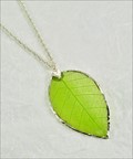 Silver Rubber Leaf Necklace in Green