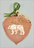 Bear Silhouette on Real Apen Leaf in Rose Gold Ornament*