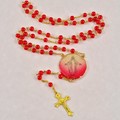 Pearl Rosary w/Gold Trimmed Cream Red Rose Petal