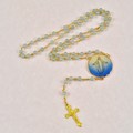 Rosary w/Gold Trimmed Cream Dark Blue Rose Petal. Bead Size 6 mm