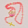 Rosary w/Gold Trimmed Cream Fuchsia Rose Petal. Bead Size 6mm