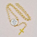 Rosary w/Gold Trimmed White Satin Rose Petal. Bead size 6mm