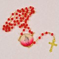 Rosary w/Gold Trimmed Cream Red Rose Petal. 6mm beads