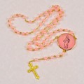 Rosary w/Gold Trimmed Pink Rose Petal. 6mm beads