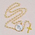 Rosary w/Gold Trimmed White Satin Rose Petal. 6mm beads