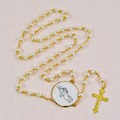 Rosary w/Gold Trimmed White Satin Rose Petal. 6mm beads