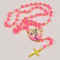 Rosary w/Gold Trimmed Cream Fuchsia Rose Petal. 6mm beads