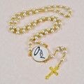 Rosary w/Gold Trimmed White Satin Rose Petal. 6mm beads